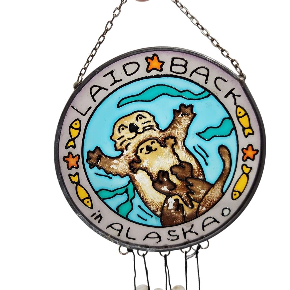 VTG Alaska Stained Glass Wind Chime Otter Souvenir Keepsake Patio Garden Decor